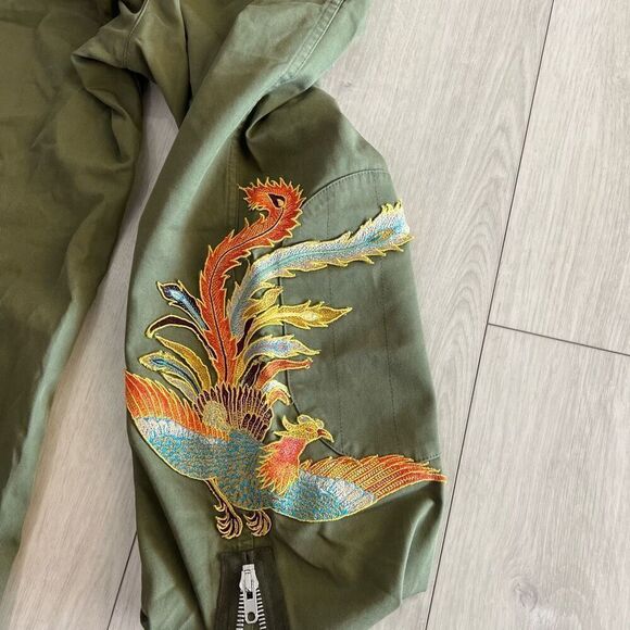 Sandro Glenwood Embroidered Wide-leg Pants in Olive Green Size 36 - Picture 11 of 15